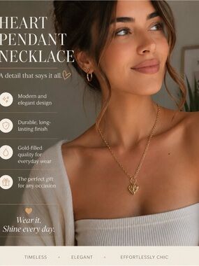 Gold Heart Pendant Necklace toggle clousure
